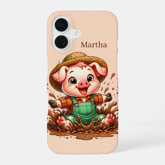 Fun pig lovers add your name  iPhone 16 case (Back)