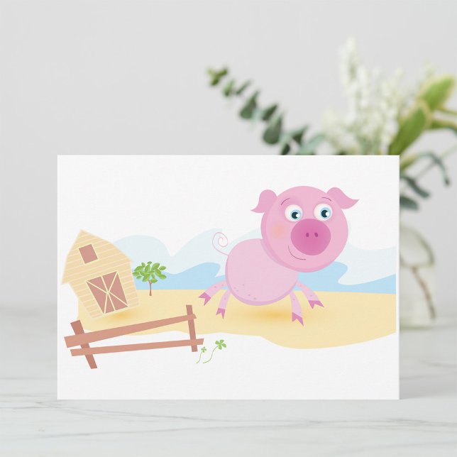 Fun Pig on Farm with Barn and Fence Invitation (Creator Uploaded)