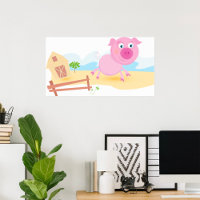 Fun Pig on Farm with Barn and Fence