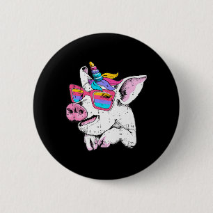 Fun Pig Piglet Unicorn Horn Glasses Cute Farm Hall 6 Cm Round Badge
