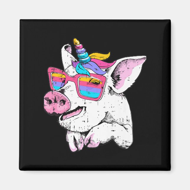 Fun Pig Piglet Unicorn Horn Glasses Cute Farm Hall Magnet (Front)