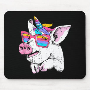 Fun Pig Piglet Unicorn Horn Glasses Cute Farm Hall Mouse Mat