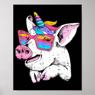 Fun Pig Piglet Unicorn Horn Glasses Cute Farm Hall Poster