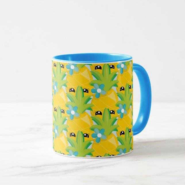 Fun Pineapple Flower Blue  Mug (Front Right)