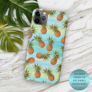 Fun Pineapple Fruit Pattern Watercolor Art Stripes Case-Mate iPhone Case