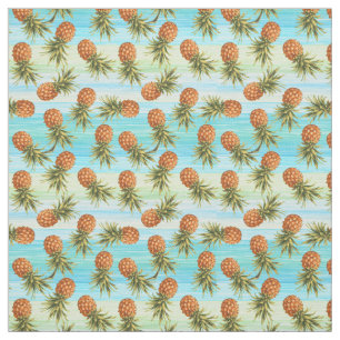 Fun Pineapple Fruit Pattern Watercolor Art Stripes Fabric