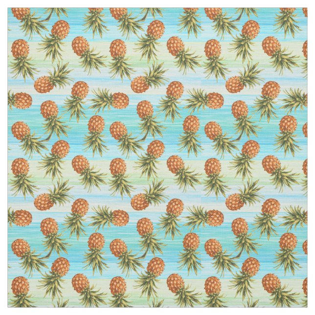 Fun Pineapple Fruit Pattern Watercolor Art Stripes Fabric (Swatch)