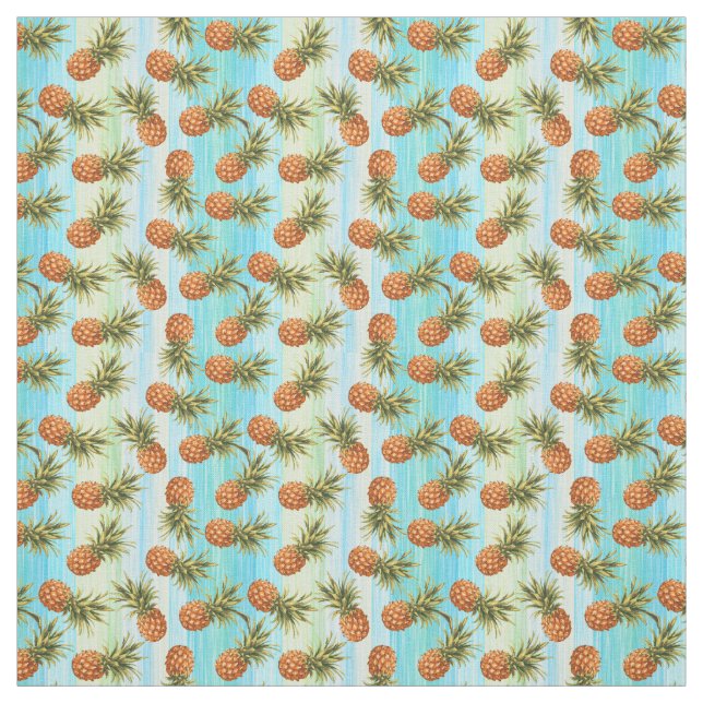 Fun Pineapple Fruit Pattern Watercolor Art Stripes Fabric (Swatch)