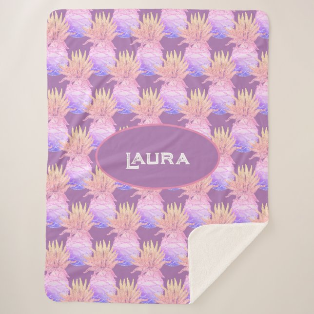 Fun Pineapple Pattern  Sherpa Blanket (Front)