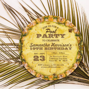 Fun Pineapple Summer Pool Party Any Age Birthday Invitation