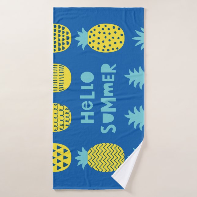 Fun Pineapple Vintage Card Design Bath Towel (Bath Towel)