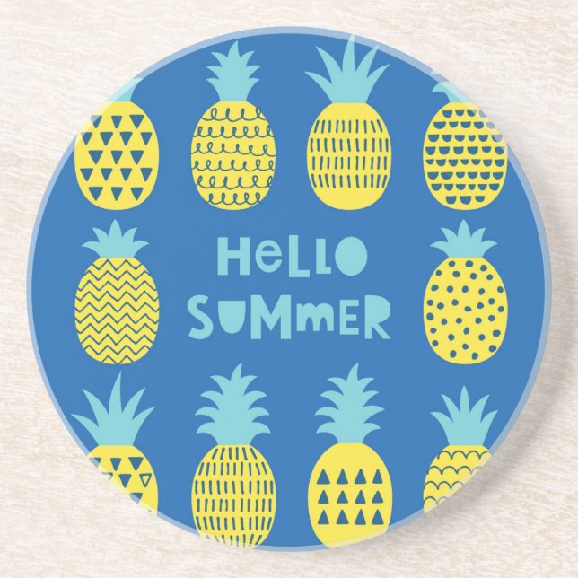 Fun Pineapple Vintage Card Design Coaster (Front)