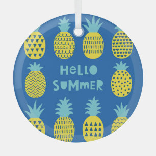 Fun Pineapple Vintage Card Design Glass Tree Decoration