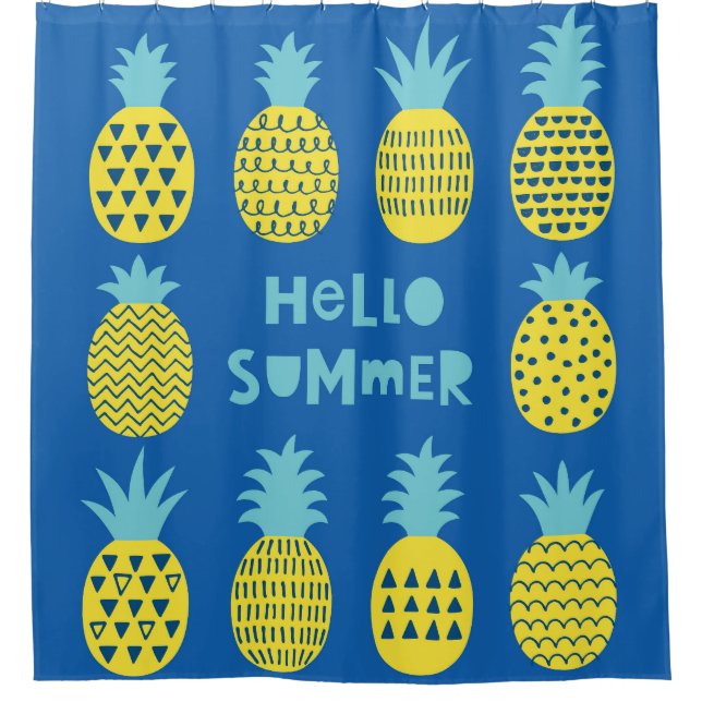 Fun Pineapple Vintage Card Design Shower Curtain (Front)