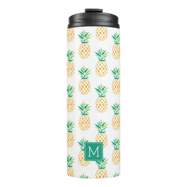 Fun Pineapples Monogram Pattern Thermal Tumbler (Front)