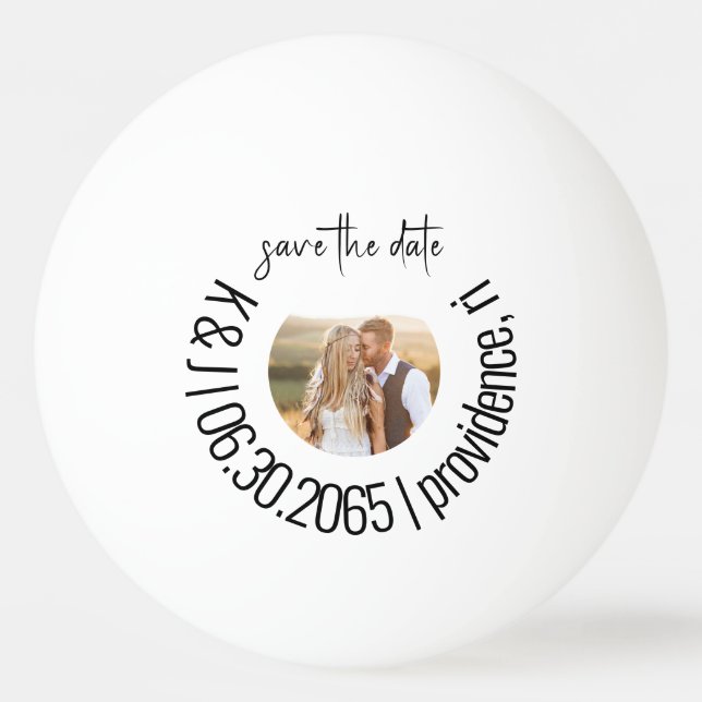 Fun Ping Pong Photo Wedding Save the Date Ball (Front)