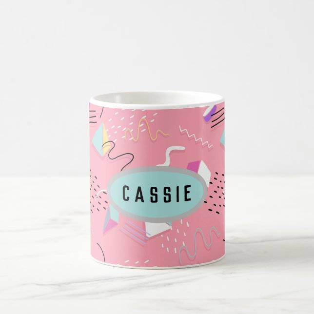 Fun Pink 1990s Throwback Graphics Coffee Mug (Center)
