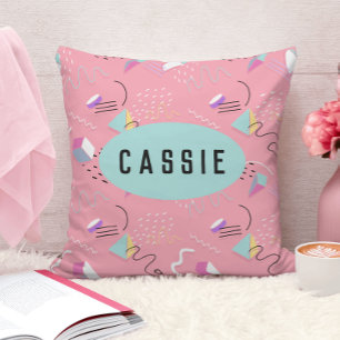 Fun Pink 1990s Throwback Graphics Cushion