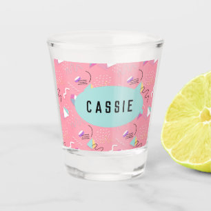 Fun Pink 1990s Throwback Graphics Personalised Shot Glass