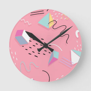 Fun Pink 1990s Throwback Graphics Round Clock