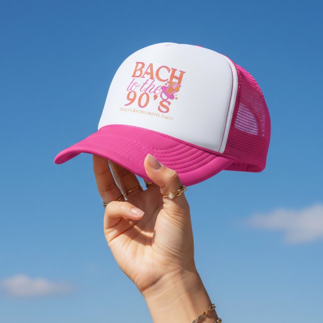 Fun Pink 90s Retro Bachelorette Trucker Hat (Fun Pink 90s Retro Bachelorette Trucker Hat)