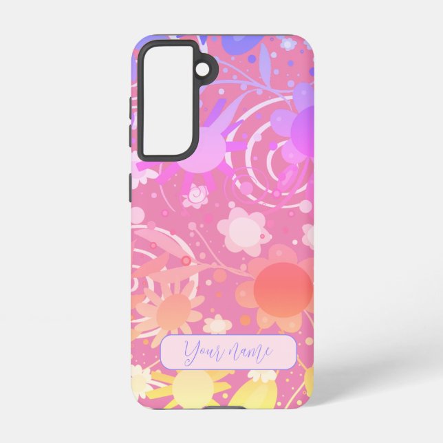 Fun Pink Abstract Floral Customised Modern Samsung Galaxy S21 Case (Back)