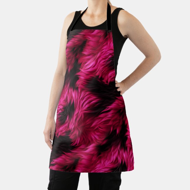 Fun Pink and Black faux monster fur texture Apron (Insitu)