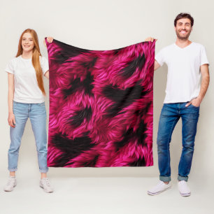 Fun Pink and Black faux monster fur texture Fleece Blanket