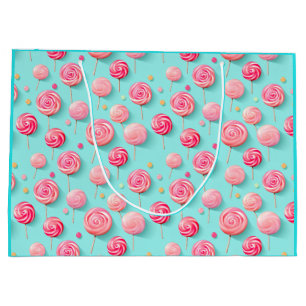 Fun Pink and Blue Lollipops Candy Lane Large Gift Bag