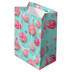 Fun Pink and Blue Lollipops Candy Lane Medium Gift Bag