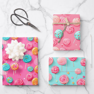Fun Pink and Blue Lollipops Candy Lane  Wrapping Paper Sheet