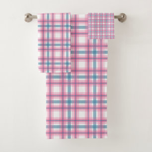 Fun Pink And Blue Tartan  Bath Towel Set