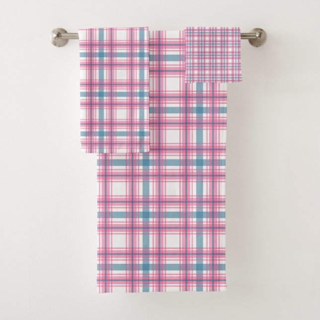 Fun Pink And Blue Tartan  Bath Towel Set (Insitu)