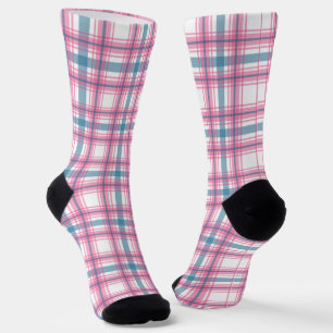 Fun Pink And Blue Tartan Christmas  Socks