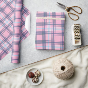Fun Pink And Blue Tartan Christmas Wrapping Paper
