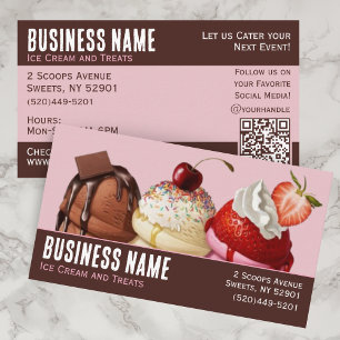 Fun Pink and Brown QR Code Ice Cream Business Card