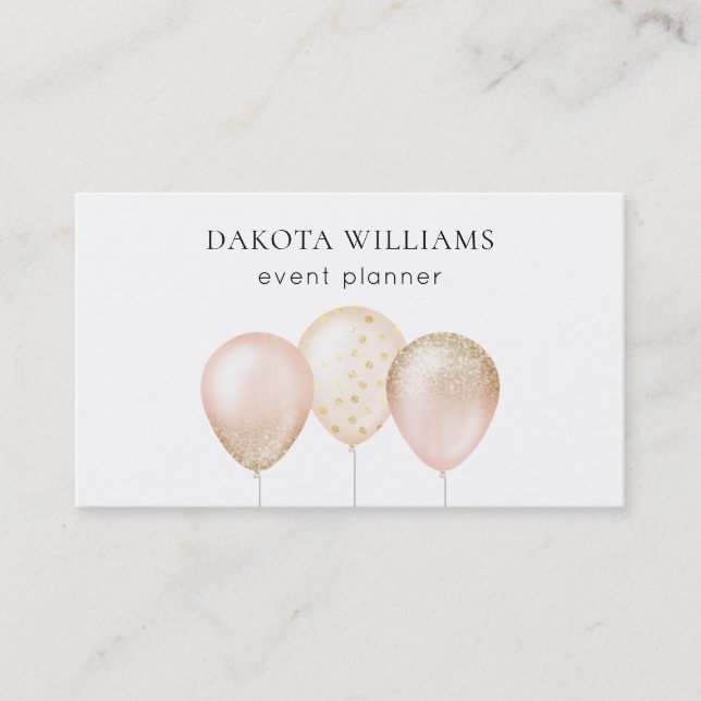 Fun Pink and Gold Glitter Balloons Business Card (Front)