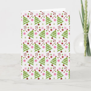 Fun Pink and Green Christmas Tree and Candy Canes Holiday Card