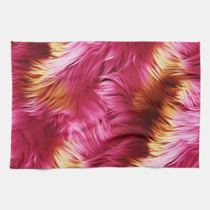 Fun Pink and Orange faux monster fur texture Tea Towel