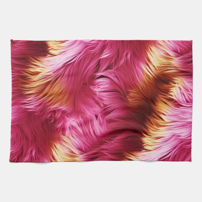 Fun Pink and Orange faux monster fur texture Tea Towel (Horizontal)