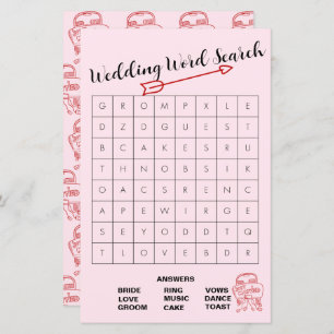 Fun Pink and Red Wedding Word Search Game  