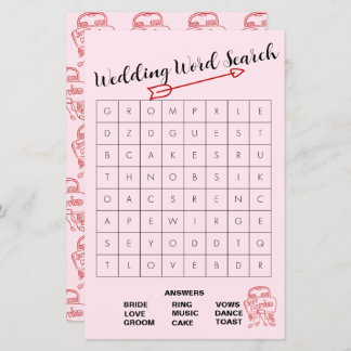 Fun Pink and Red Wedding Word Search Game
