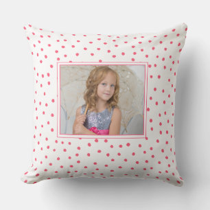 Fun Pink and White Polka Dot Kids Photo Cushion