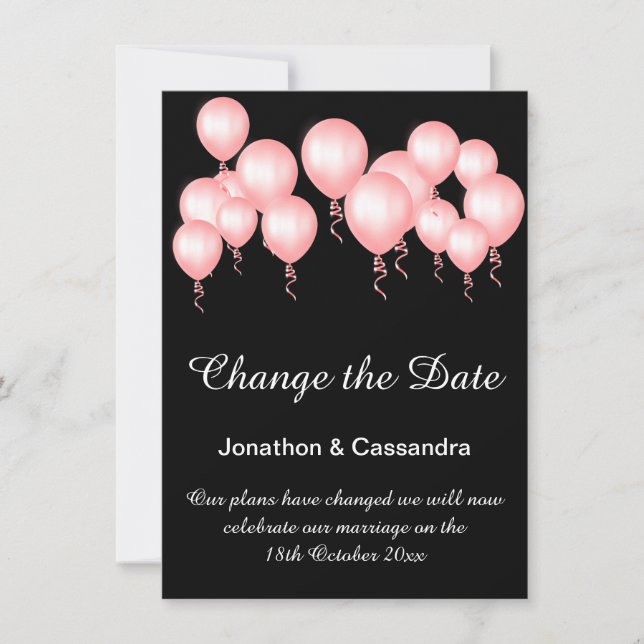 FUN PINK BLACK BALLOON GLITTER CHANGE THE DATE (Front)