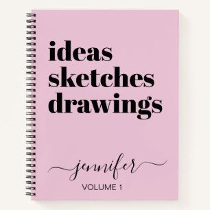 Fun Pink Black Personalised Sketchbook Your Name Notebook