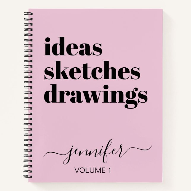 Fun Pink Black Personalised Sketchbook Your Name Notebook (Front)