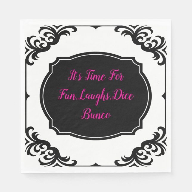 Fun Pink Black White Bunco Dice Party Napkin (Front)