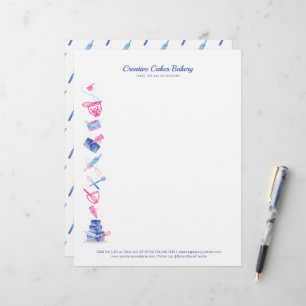 Fun Pink & Blue Bakery Cake Shop Baking Tools Custom Letterhead