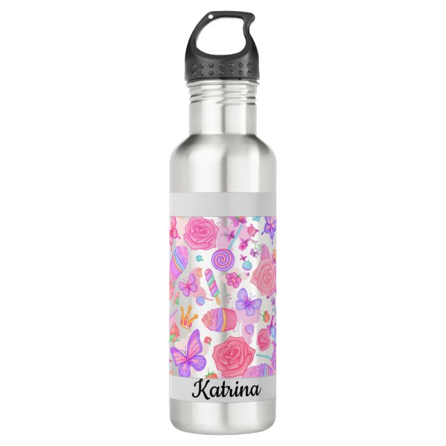Fun Pink Butterfly, Cupcake, Candy Pattern 710 Ml Water Bottle (Front)