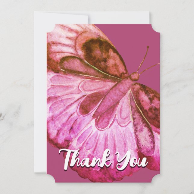 Fun Pink Butterfly Thank You Card (Front)